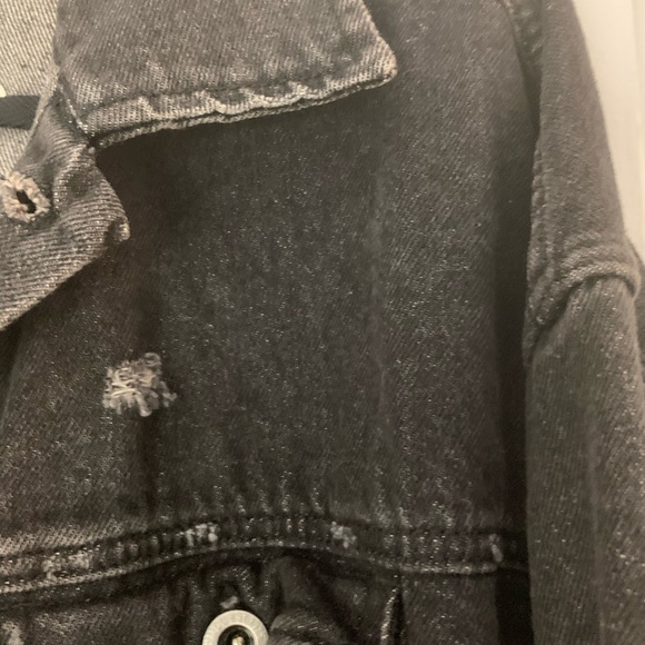 Zara Black Distressed Eyelet Lace-Up Denim Jacket - Picture 8 of 16